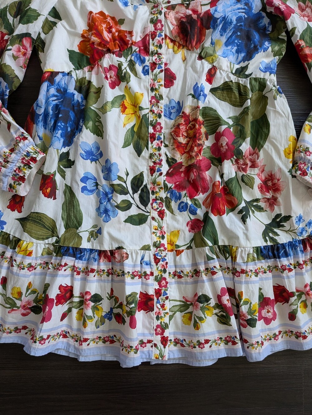 Skies Are Blue White Cotton Floral Long Sleeve Mini Dress Large Boho - Picture 5 of 8